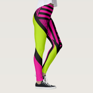 Dreiecksstreifen in Kalkgrün, Hot Pink und Schwarz Leggings