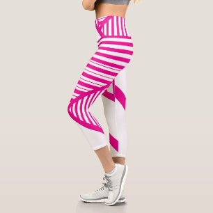 Dreiecksstreifen in Magenta und Weiß Capri Leggings