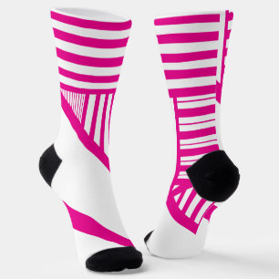 Dreiecksstreifen in Magenta und Weiß Socken