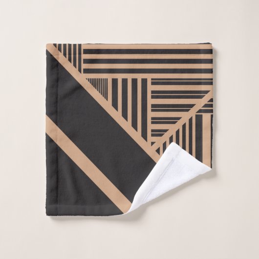 Dreiecksstreifen in Tan und Schwarz Badhandtuch Set (Waschlappen)
