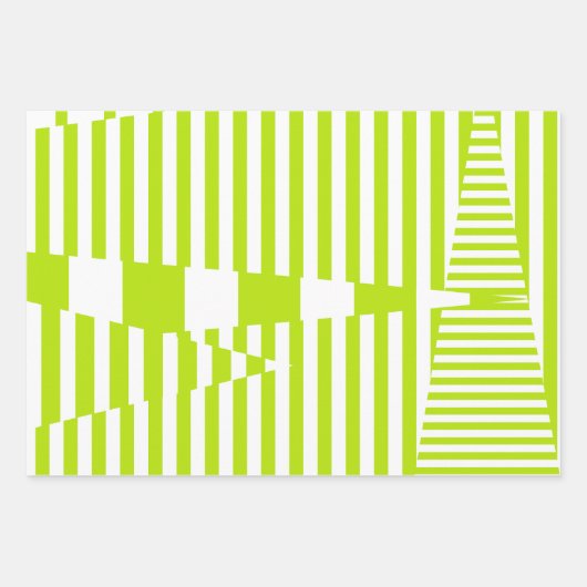 Dreiecksstreifen - Kalkgrün und Weiß Geschenkpapier Set (Vorderseite)