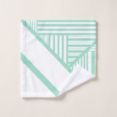Dreiecksstreifen - Minzgrün und Weiß Badhandtuch Set (Waschlappen)
