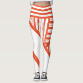Dreiecksstreifen - orange und weiß leggings (Vorderseite)