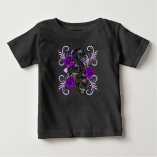 Dreier Schwarzer Tag der Toten Schädel Lila Rose Baby T-shirt