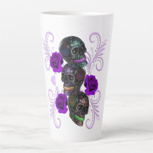 Dreier Schwarzer Tag der Toten Schädel Lila Rose Milchtasse
