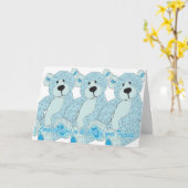 Dreiergruppe-Glückwunsch-Teddybär im Blau Karte (Gelbe Blume)