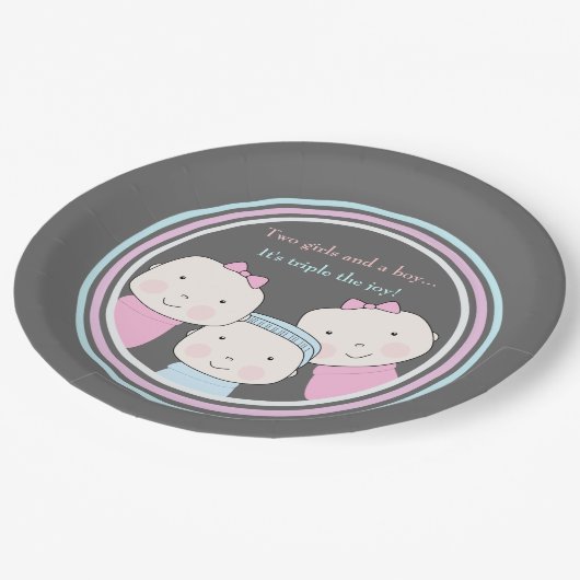 Dreiergruppe-Mädchen-Jungen-Rosa-blaues Pappteller (Schrägansicht)