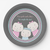 Dreiergruppe-Mädchen-Jungen-Rosa-blaues Pappteller (Vorderseite)