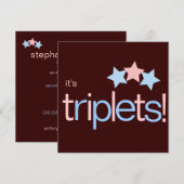 Dreiergruppe-Stern-Rosa-blaues Brown-Babyparty Einladung (Vorne/Hinten)