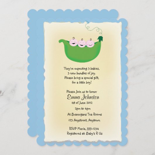 Dreiergruppejunge, "Erbsen in, das einer Hülse" Einladung (Vorne/Hinten)