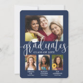 Dreifach Abschluss Fotos Navy & White Joint Party Einladung (Vorderseite)