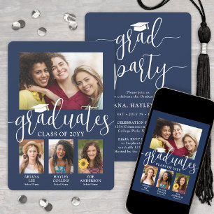 Dreifach Abschluss Fotos Navy & White Joint Party Einladung