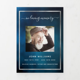 Dreifach-Beerdigungsdenkprogramm des Blue Sky Foto Dreifach Gefaltete Ankündigung