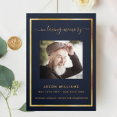 Dreifach-Beerdigungsprogramm des dunkelblauen Foto Dreifach Gefaltete Ankündigung