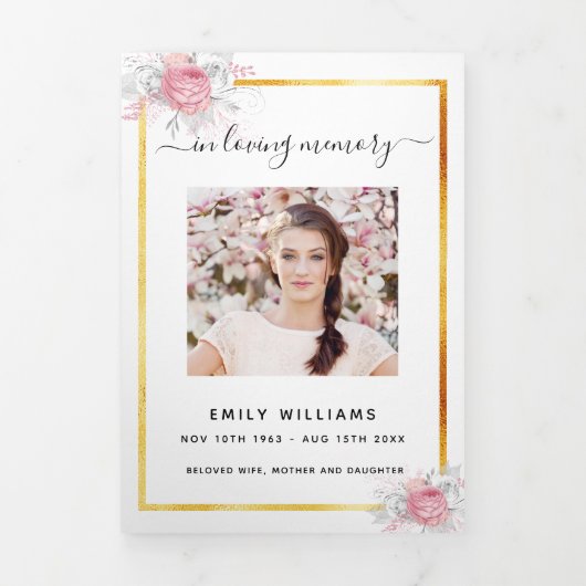 Dreifach-Beerdigungsprogramm für Weißes Foto Dreifach Gefaltete Ankündigung (Cover)