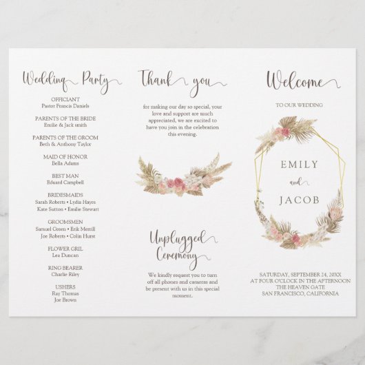 Dreifach-Boho-Blumenhochzeit Flyer (Vorne)