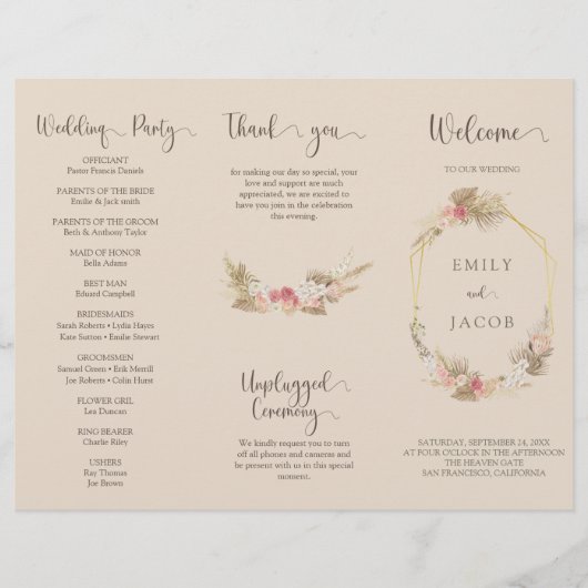 Dreifach-Boho-Blumenhochzeit Flyer (Vorne)