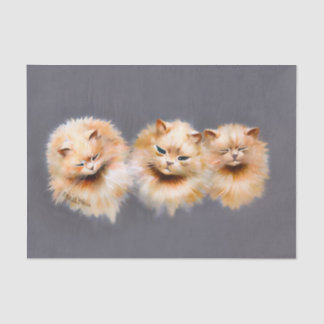 Dreifach Fluffige Katzen Vintage Katzenkunst Dekor Seidenpapier