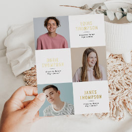 Dreifach Foto 3 Grad White Gold Graduation Party Folieneinladung