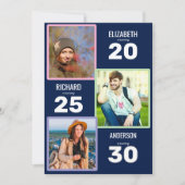 Dreifach Foto Blau und Silber Gemeinsame Geburtsta Einladung (Vorderseite)