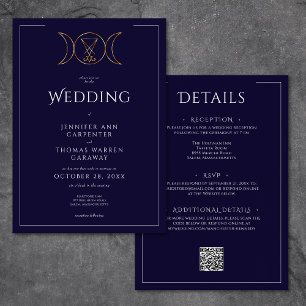 Dreifach Goddess Wiccan Moon Blue Wedding Two Side Einladung