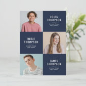 Dreifach Grad 3 Foto Navy Graduation Party Einladung (Stehend Vorderseite)