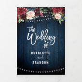 Dreifach-Hochzeit von Burgundy Red Navy Dreifach Gefaltete Ankündigung (Cover)