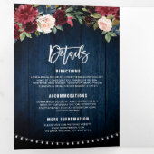 Dreifach-Hochzeit von Burgundy Red Navy Dreifach Gefaltete Ankündigung (Innen Erste Seite)