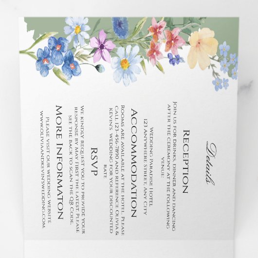 Dreifach Hochzeitseinladung von Sage Green Wildblu Dreifach Gefaltete Einladung (Innen Erste Seite)