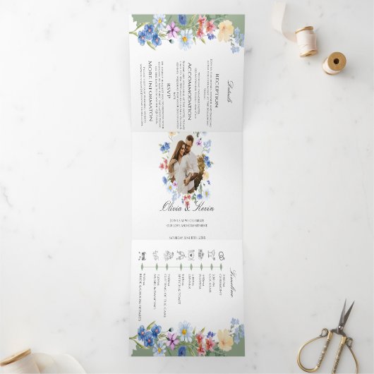 Dreifach Hochzeitseinladung von Sage Green Wildblu Dreifach Gefaltete Einladung (Innenseite)