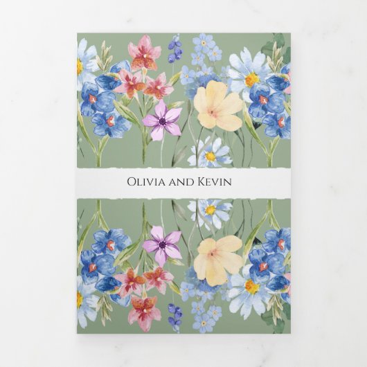 Dreifach Hochzeitseinladung von Sage Green Wildblu Dreifach-gefaltete Programmkarte (Cover)