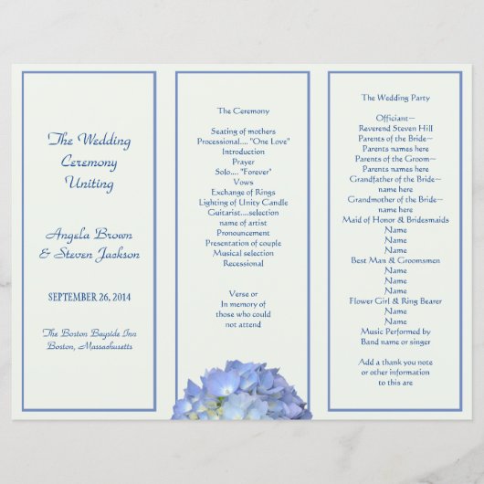Dreifach-Hochzeitsprogramm für Blassgrün-blaue Hyd (Vorderseite)