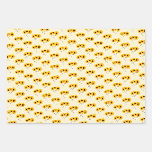 Dreifach-Sonnenblumenmuster über weißes Gelborn Geschenkpapier Set (Vorderseite 2)
