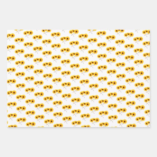 Dreifach-Sonnenblumenmuster über weißes Gelborn Geschenkpapier Set (Vorderseite)