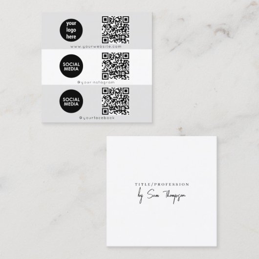 Dreifach-Symbol QR-Code-Vorlage für Social-Media-L Quadratische Visitenkarte (Vorne/Hinten)