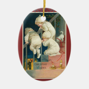 Dreifach-Weihnachtsschmuck vintage viktorianisch Keramikornament