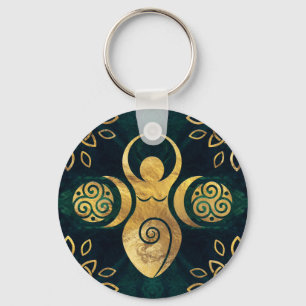 Dreifache Göttin mit triskele - Gold und Grün Schlüsselanhänger