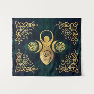 Dreifache Göttin mit triskele - Gold und grünes Ba Wandteppich