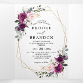 Dreifache Hochzeit von Navy White Ivory Geometric Dreifach-gefaltete Programmkarte (Innenseite Mitte)