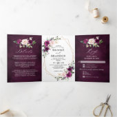 Dreifache Hochzeit von Navy White Ivory Geometric Dreifach-gefaltete Programmkarte (Innenseite)