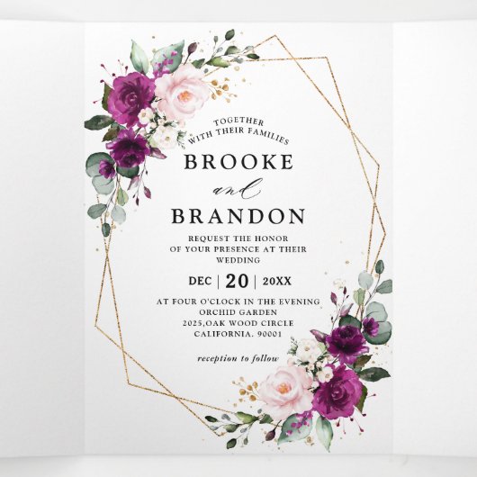 Dreifache Hochzeit von Navy White Ivory Geometric Dreifach-gefaltete Programmkarte (Innenseite Mitte)