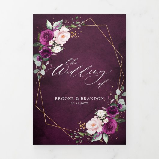 Dreifache Hochzeit von Navy White Ivory Geometric Dreifach-gefaltete Programmkarte (Cover)