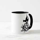 Dreifache Mond Wicca Pentagramm-schwarze Tasse (VorderseiteRechts)