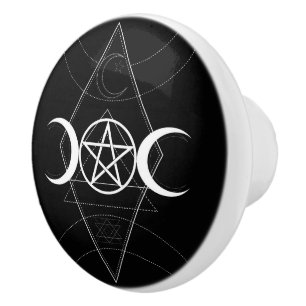 Dreifache Mondgöttin Pentagramm Schwarz & Weiß Wic Keramikknauf