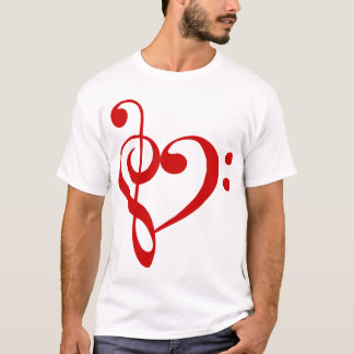 Dreifache und Bassschlüssel-Herz-(roter) T - Shirt