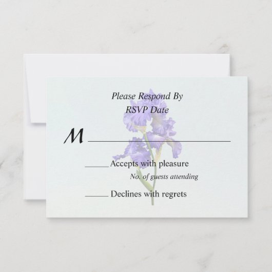 Dreifache Violette Iris RSVP Karte (Vorderseite)