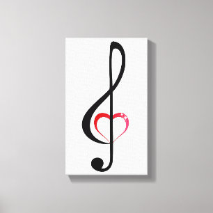 Dreifacher Clef mit glänzendem rosa Herzen Leinwanddruck