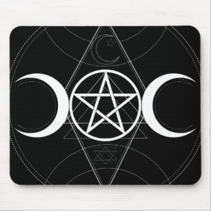 Dreifacher Mond-GöttinPentagram schwarzes u. Mousepad