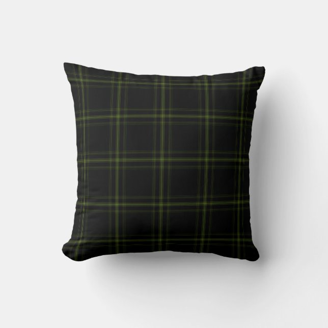 Dreifacher schwarzer grüner Tartan kariert Kissen (Vorderseite)
