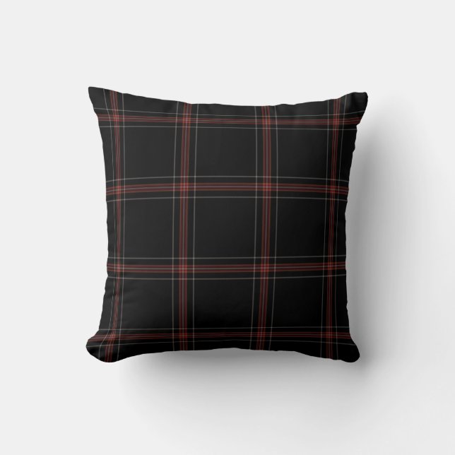 Dreifacher schwarzer roter Tartan kariert Kissen (Vorderseite)